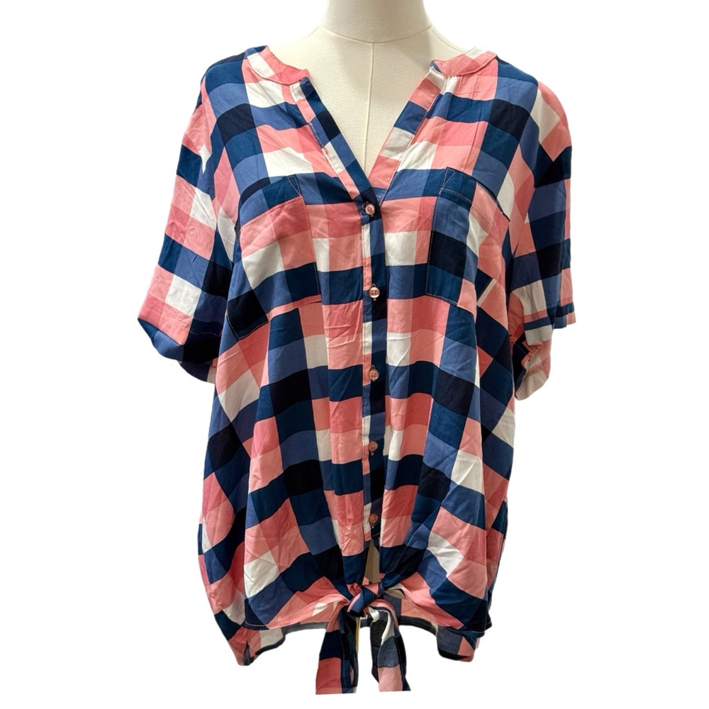 Harve Benard Blue and Pink Plaid Button Down Shirt